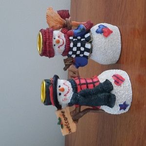 Snowman Candlestick Pair